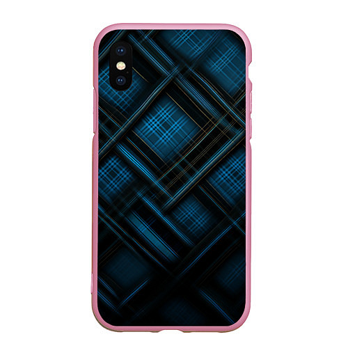 Чехол iPhone XS Max матовый Тёмно-синяя шотландская клетка / 3D-Розовый – фото 1