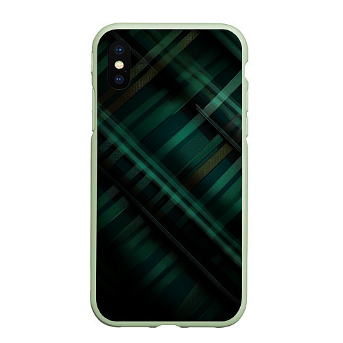 Чехол iPhone XS Max матовый Тёмно-зелёная шотландская клетка / 3D-Салатовый – фото 1
