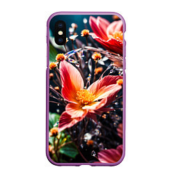 Чехол iPhone XS Max матовый Красный цветок капли, цвет: 3D-фиолетовый