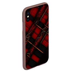 Чехол iPhone XS Max матовый Тёмно-красная диагональная клетка, цвет: 3D-коричневый — фото 2