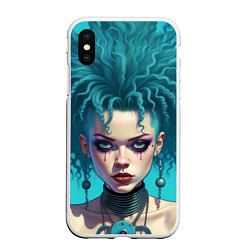 Чехол iPhone XS Max матовый Девушка панк с синими волосами, цвет: 3D-белый