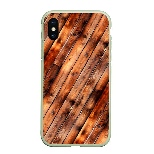 Чехол iPhone XS Max матовый Деревянная обшивка / 3D-Салатовый – фото 1