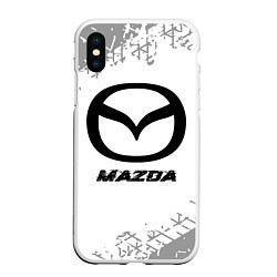 Чехол iPhone XS Max матовый Mazda speed на светлом фоне со следами шин, цвет: 3D-белый