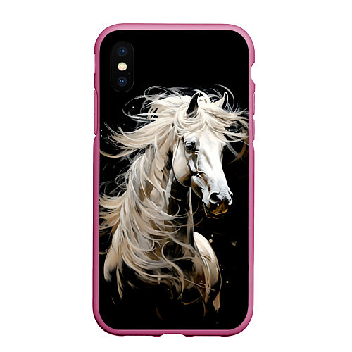 Чехол iPhone XS Max матовый Лошадь белая в ночи / 3D-Малиновый – фото 1