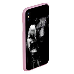 Чехол iPhone XS Max матовый Милая блондинка с большим медведем, цвет: 3D-розовый — фото 2