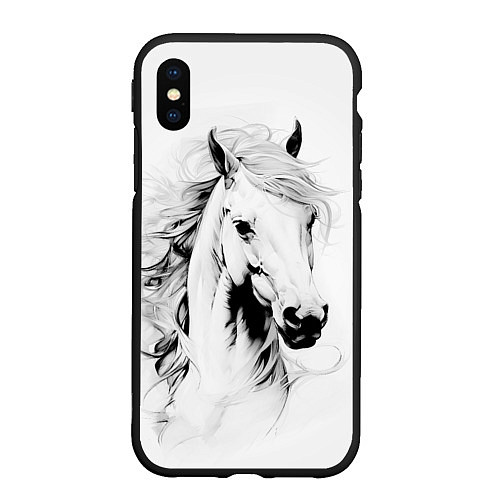 Чехол iPhone XS Max матовый Лошадь белая на ветру / 3D-Черный – фото 1