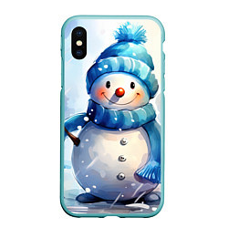 Чехол iPhone XS Max матовый Большой снеговик, цвет: 3D-мятный