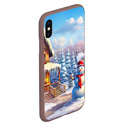 Чехол iPhone XS Max матовый Новогодняя деревня и снеговик, цвет: 3D-коричневый — фото 2