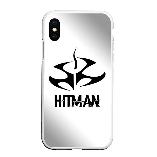 Чехол iPhone XS Max матовый Hitman glitch на светлом фоне / 3D-Белый – фото 1