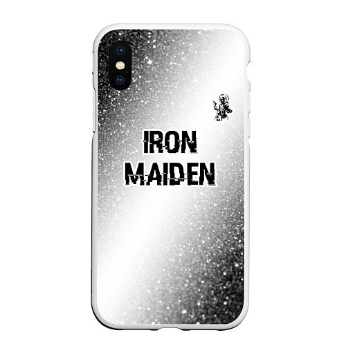 Чехол iPhone XS Max матовый Iron Maiden glitch на светлом фоне посередине / 3D-Белый – фото 1
