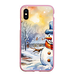 Чехол iPhone XS Max матовый Снеговик новый год, цвет: 3D-розовый