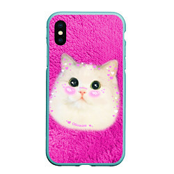 Чехол iPhone XS Max матовый Кот мем в сердечках, цвет: 3D-мятный
