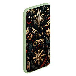 Чехол iPhone XS Max матовый Абстрактный узор в славянском стиле на тёмном фоне, цвет: 3D-салатовый — фото 2