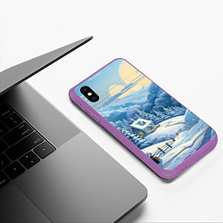 Чехол iPhone XS Max матовый Зима в деревне, цвет: 3D-фиолетовый — фото 2