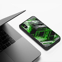 Чехол iPhone XS Max матовый Киберпанк линии белые и зелёные, цвет: 3D-черный — фото 2