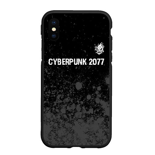 Чехол iPhone XS Max матовый Cyberpunk 2077 glitch на темном фоне посередине / 3D-Черный – фото 1