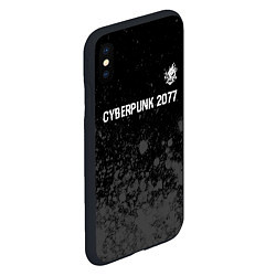 Чехол iPhone XS Max матовый Cyberpunk 2077 glitch на темном фоне посередине, цвет: 3D-черный — фото 2