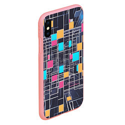 Чехол iPhone XS Max матовый Белые полосы и разноцветные квадраты, цвет: 3D-баблгам — фото 2