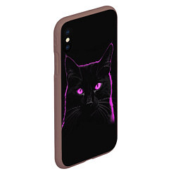 Чехол iPhone XS Max матовый Черный кот в розовом свечении, цвет: 3D-коричневый — фото 2
