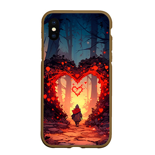 Чехол iPhone XS Max матовый Сердце в сердце на закате / 3D-Коричневый – фото 1