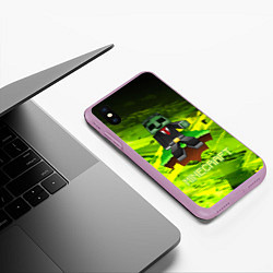 Чехол iPhone XS Max матовый Крипер майнкрафт гейм, цвет: 3D-сиреневый — фото 2