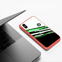 Чехол iPhone XS Max матовый Skoda sport stripes line, цвет: 3D-красный — фото 2