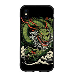 Чехол iPhone XS Max матовый Символ года зеленый дракон, цвет: 3D-черный