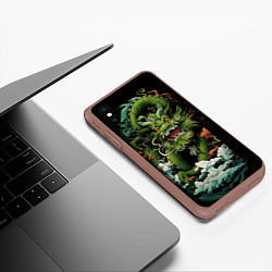 Чехол iPhone XS Max матовый Зеленый дракон символ года, цвет: 3D-коричневый — фото 2