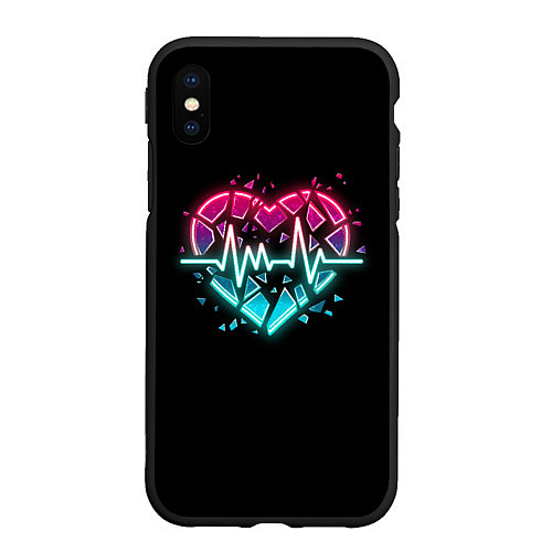 Чехол iPhone XS Max матовый Разбитое сердце с линией пульса со свечением / 3D-Черный – фото 1