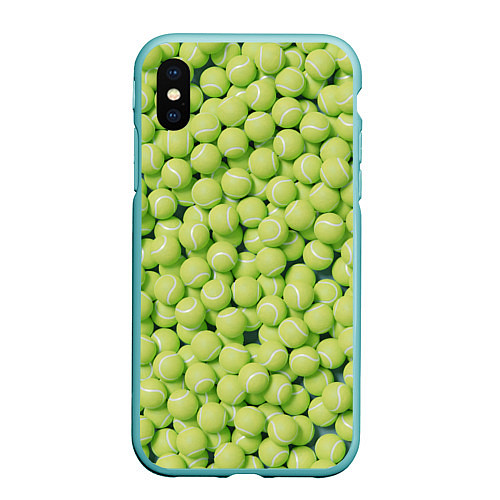 Чехол iPhone XS Max матовый Много теннисных мячей / 3D-Мятный – фото 1
