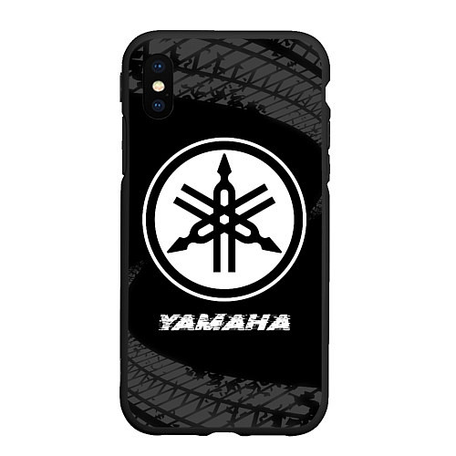 Чехол iPhone XS Max матовый Yamaha speed на темном фоне со следами шин / 3D-Черный – фото 1