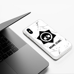 Чехол iPhone XS Max матовый Brawl Stars glitch на светлом фоне, цвет: 3D-белый — фото 2