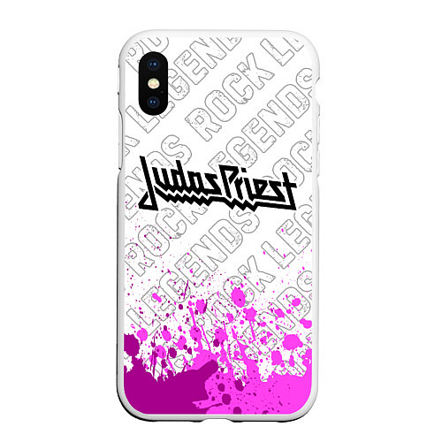 Чехол iPhone XS Max матовый Judas Priest rock legends посередине / 3D-Белый – фото 1