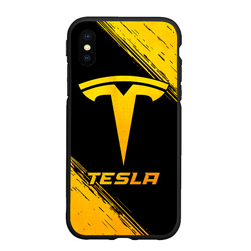 Чехол iPhone XS Max матовый Tesla - gold gradient / 3D-Черный – фото 1