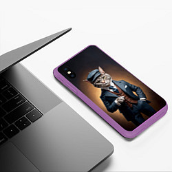 Чехол iPhone XS Max матовый Кот в стиле Томаса Шелби - Острые козырьки, цвет: 3D-фиолетовый — фото 2