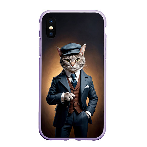 Чехол iPhone XS Max матовый Кот в стиле Томаса Шелби - Острые козырьки / 3D-Светло-сиреневый – фото 1