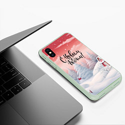 Чехол iPhone XS Max матовый Красный закат новый год, цвет: 3D-салатовый — фото 2