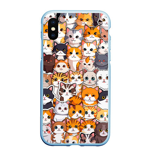 Чехол iPhone XS Max матовый Очень много котиков / 3D-Голубой – фото 1