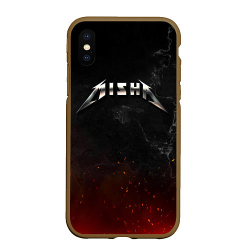 Чехол iPhone XS Max матовый Миша в стиле Металлика - искры и огонь / 3D-Коричневый – фото 1