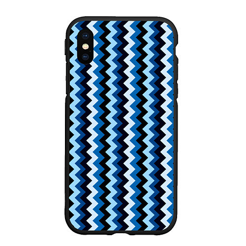Чехол iPhone XS Max матовый Ломаные полосы синий / 3D-Черный – фото 1