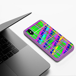 Чехол iPhone XS Max матовый Неоновые перпендикулярные полосы, цвет: 3D-фиолетовый — фото 2