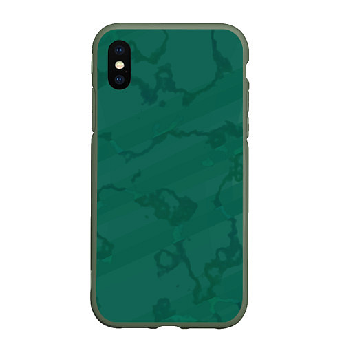 Чехол iPhone XS Max матовый Серо-зеленые разводы / 3D-Темно-зеленый – фото 1