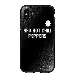 Чехол iPhone XS Max матовый Red Hot Chili Peppers glitch на темном фоне посере