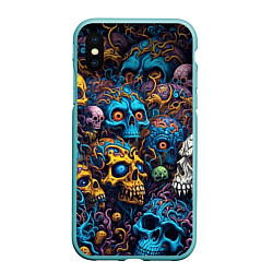 Чехол iPhone XS Max матовый Psy skulls, цвет: 3D-мятный