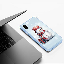 Чехол iPhone XS Max матовый New Years cute snowman, цвет: 3D-голубой — фото 2