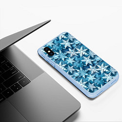 Чехол iPhone XS Max матовый New Years pattern with snowflakes, цвет: 3D-голубой — фото 2