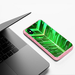 Чехол iPhone XS Max матовый Зелёные неон полосы киберпанк, цвет: 3D-баблгам — фото 2