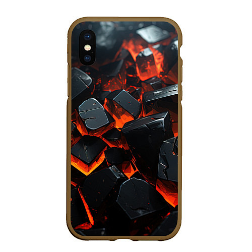 Чехол iPhone XS Max матовый Черные камни с красным свечением / 3D-Коричневый – фото 1