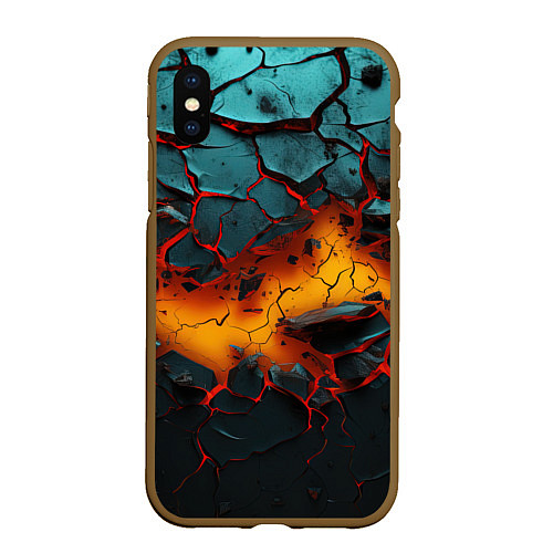 Чехол iPhone XS Max матовый Разлом неоновых плит / 3D-Коричневый – фото 1