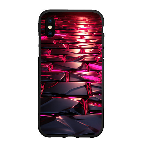 Чехол iPhone XS Max матовый Неоновые фиолетовые и розовые камни / 3D-Черный – фото 1